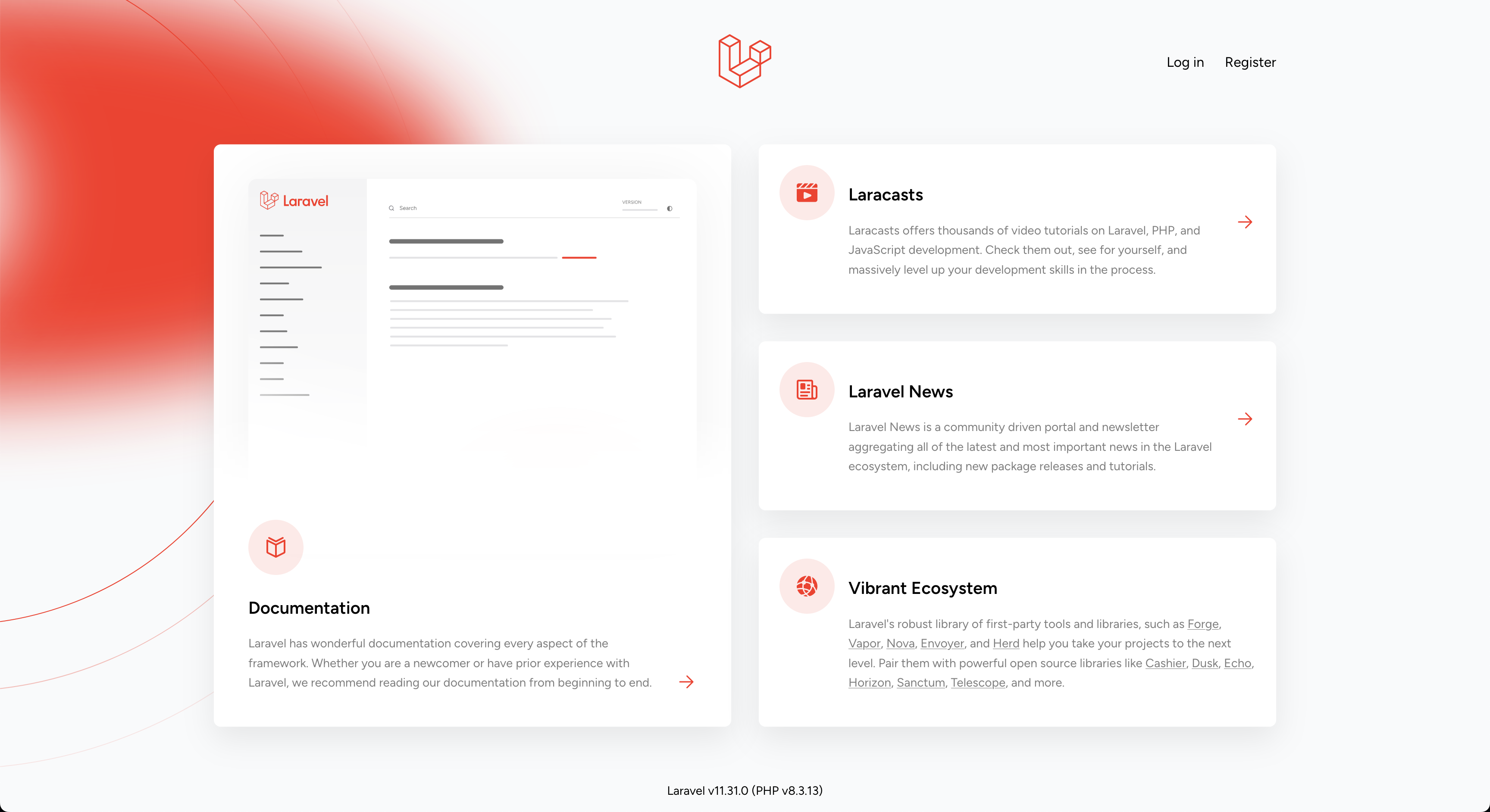 Laravel Home Screen